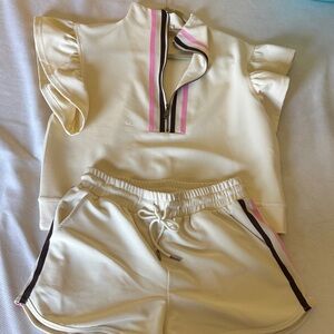 Entro Cream and Pink Zip-Up Top and Shorts Set size large